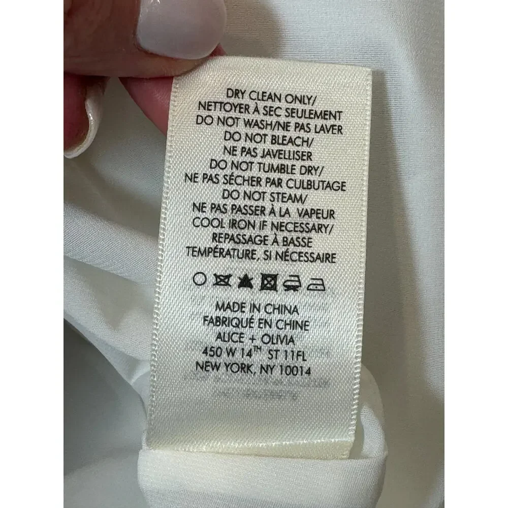 Alice + Olivia Brinda Ruffled Hem Dress Womens 10 White Fit and Flare Cocktail - Picture 13 of 13